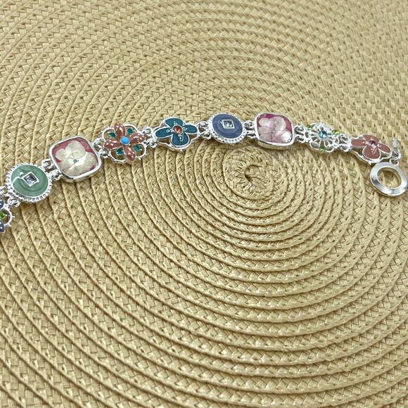 Napier Flower Designs Bracelet Silver Tone Toggle Feminine Cottagecore - Picture 2 of 10